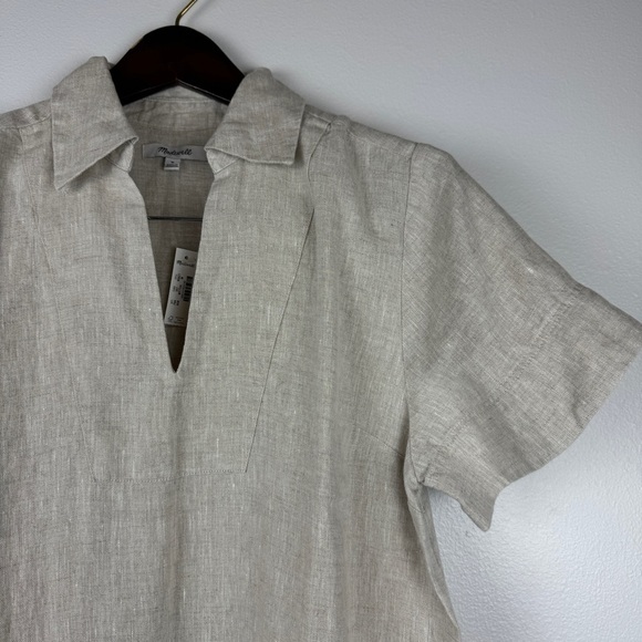 Madewell V-Neck Mini Dress Lightweight Linen Relaxed Fit Cream Size M NWT - Picture 4 of 8